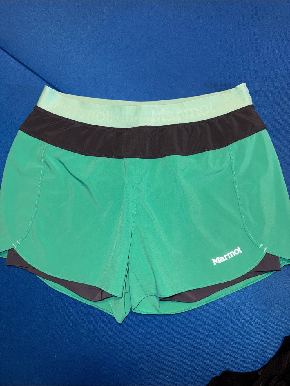 Marmot Women's Green Athletic Shorts with Black Waistband
